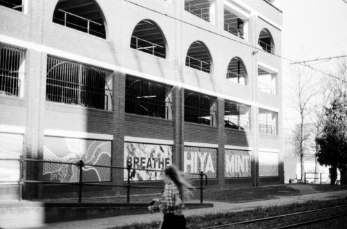 Tram line Salford QuaysIlford FP4 Plus