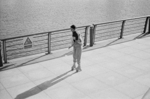 Skater in Mediacity DocksIlford FP4 Plus