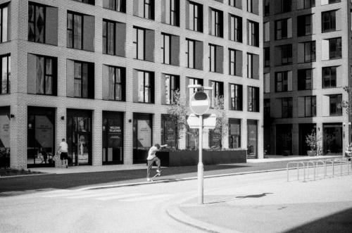 Skateboarding in MediacityIlford Delta 400